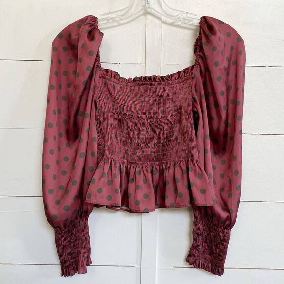 Zara Satin Glam Smocked Polka Dot Puff Sleeve Blouse -‎ S EUC - Picture 13 of 16